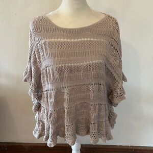 INC International Concepts brown cutout shimmery short sleeve sweater Size M